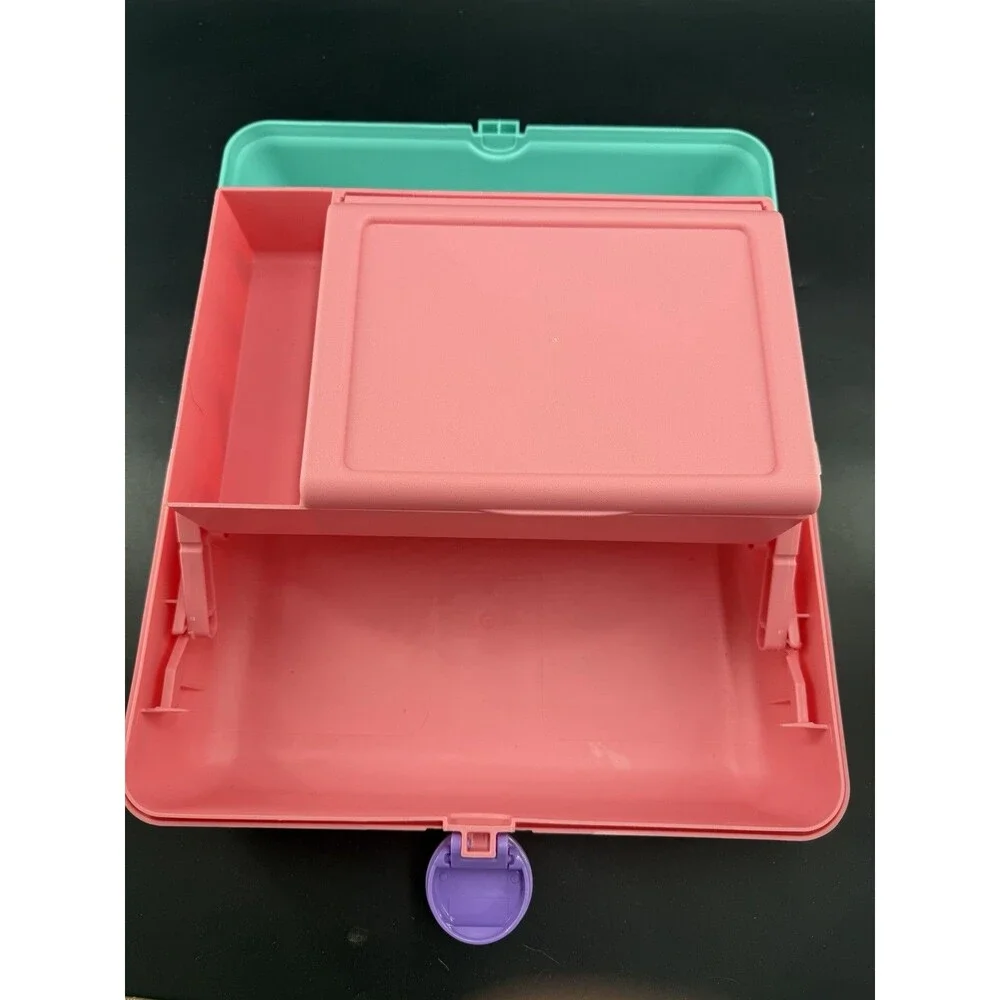 Vintage Caboodles Color Collisions Makeup Case Teal Pink Purple 5626 USA Mirror
